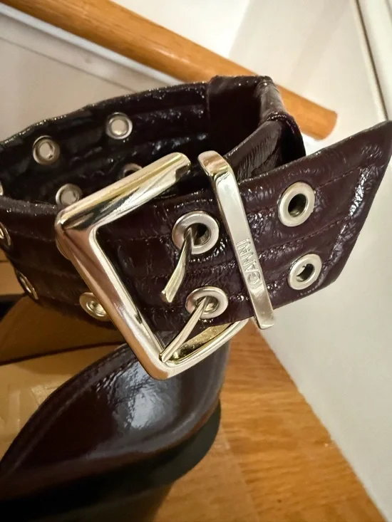 Ganni Chunky Buckle Open-Cut Pumps Burgundy Faux Leather  40  (US 9–9.5) - Picture 8 of 11